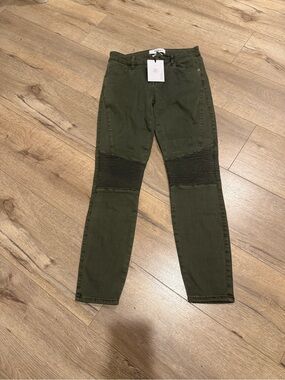 pistola Olive Green Ribbed-Knee Skinny Jeans